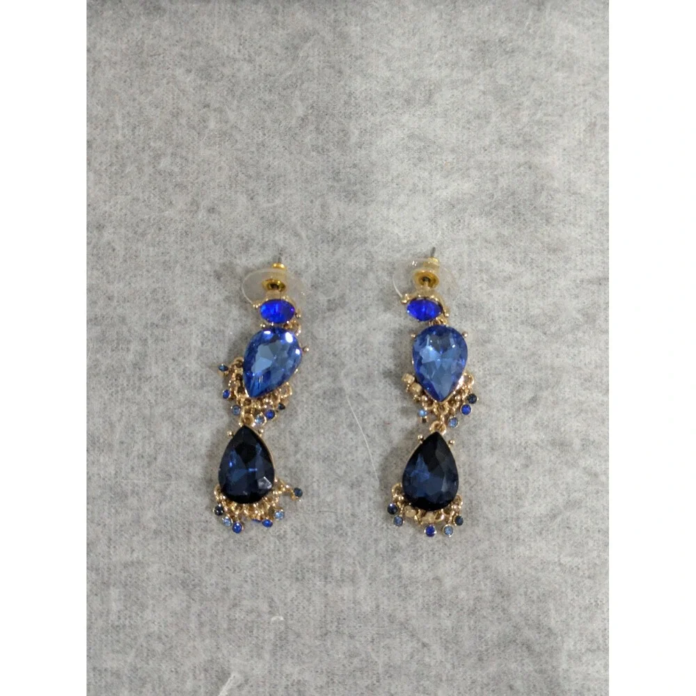 Sapphire‎ Earring Gold Tone Faceted Classic Pretty Dangle Drop Stud Earrings